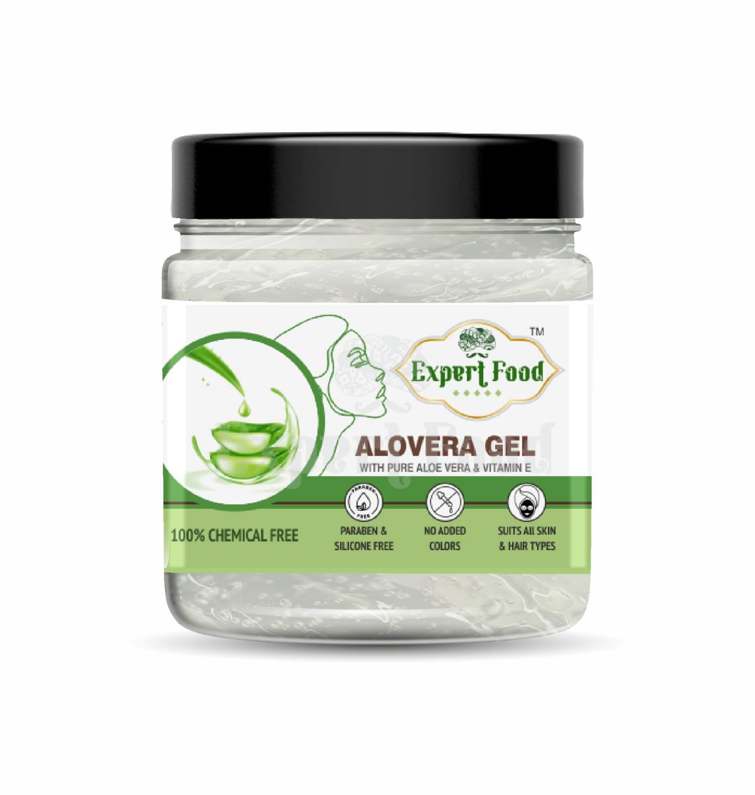 Expert Foods Natural Pure Aloe Vera Gel for Face & Hair - 500ml with Vitamin E | Hydrating Skin Care, Sunburn Relief, Hair Moisturizer & After Sun Care