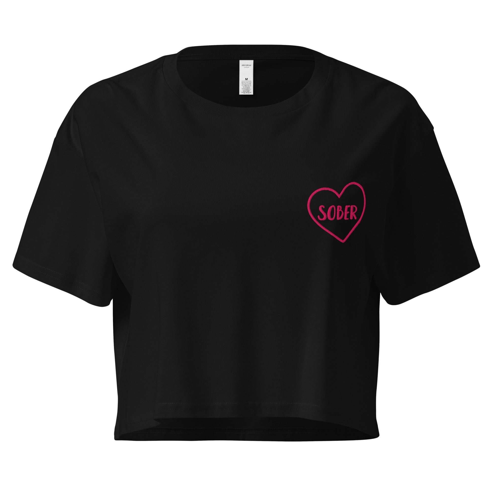 Sober in a Heart Embroidered Women's Crop Top - Stylish Casual Summer T-Shirt for Women, Perfect for Beach Outings, Music Festivals & Streetwear Fashion