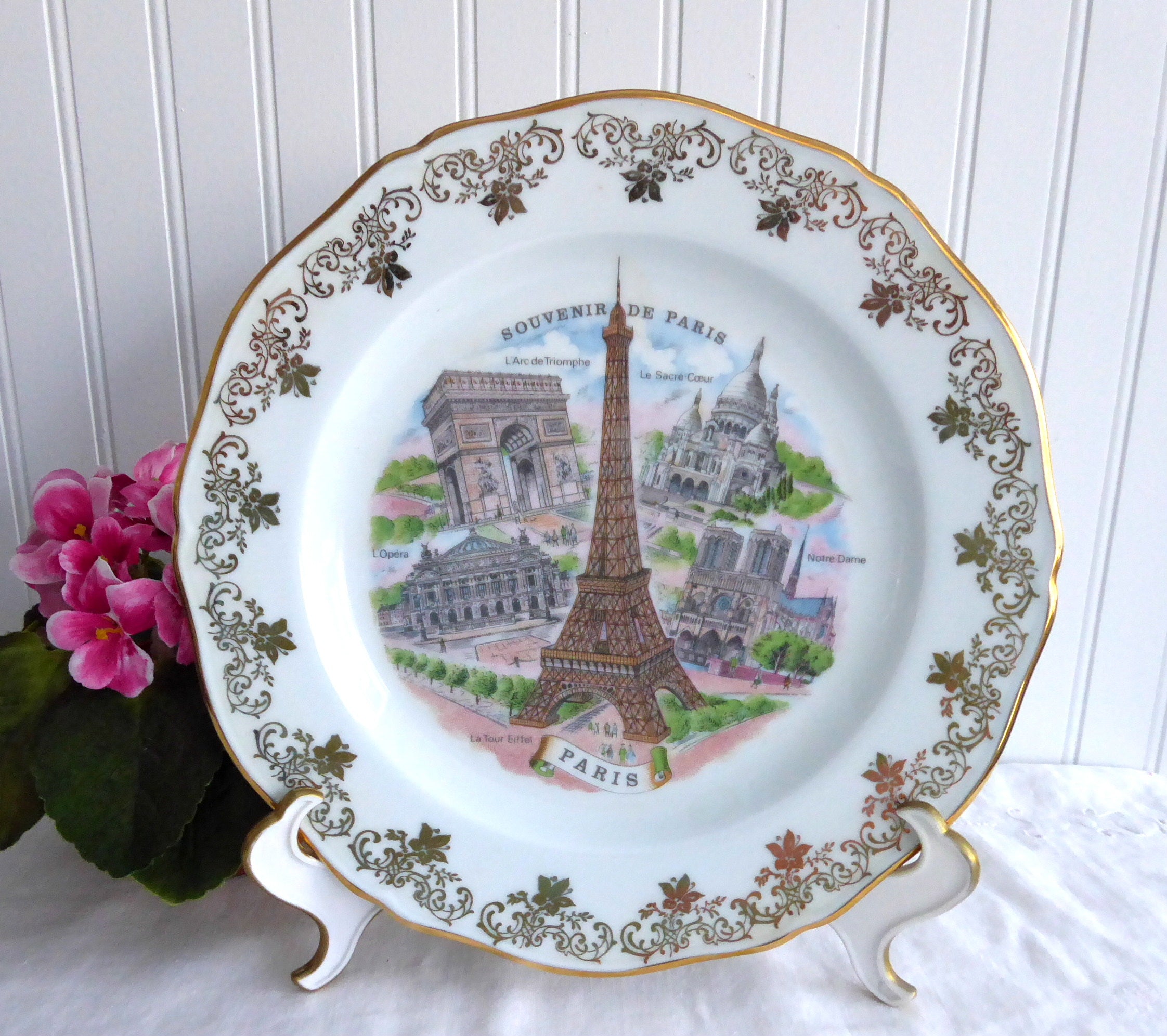 Limoges France Paris Souvenir Plate - 10 Inch Vintage Eiffel Tower & Arc de Triomphe Landmark Design (1950s Style) - Perfect for Home Decor, Collectors & French-Themed Gifts
