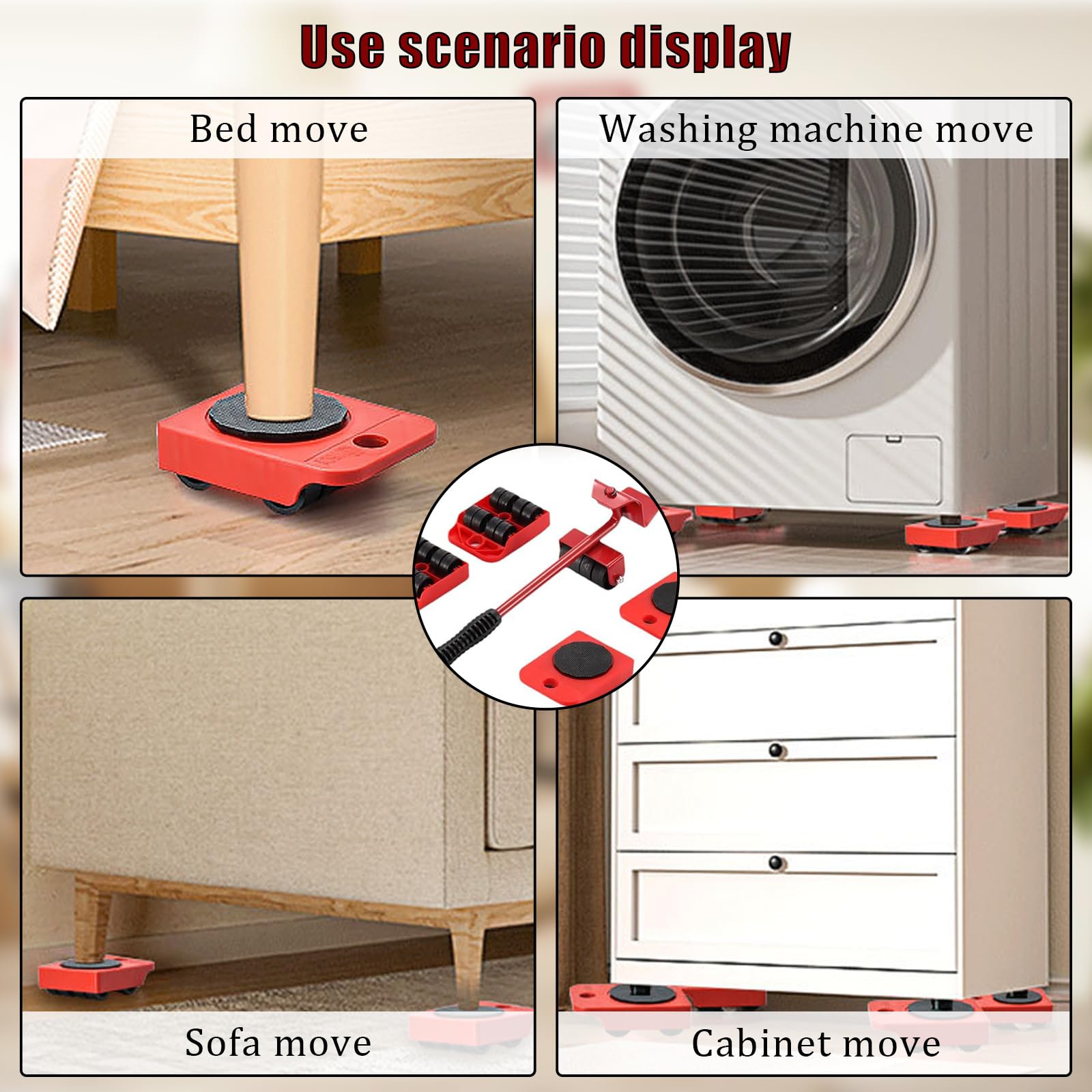 Heavy Duty 4-Wheel Furniture Moving Dolly Set with Sliders - 330lbs Capacity for Sofa, Bed, Table & Appliance Moving - Red (Perfect for Home, Office & Warehouse Relocation)