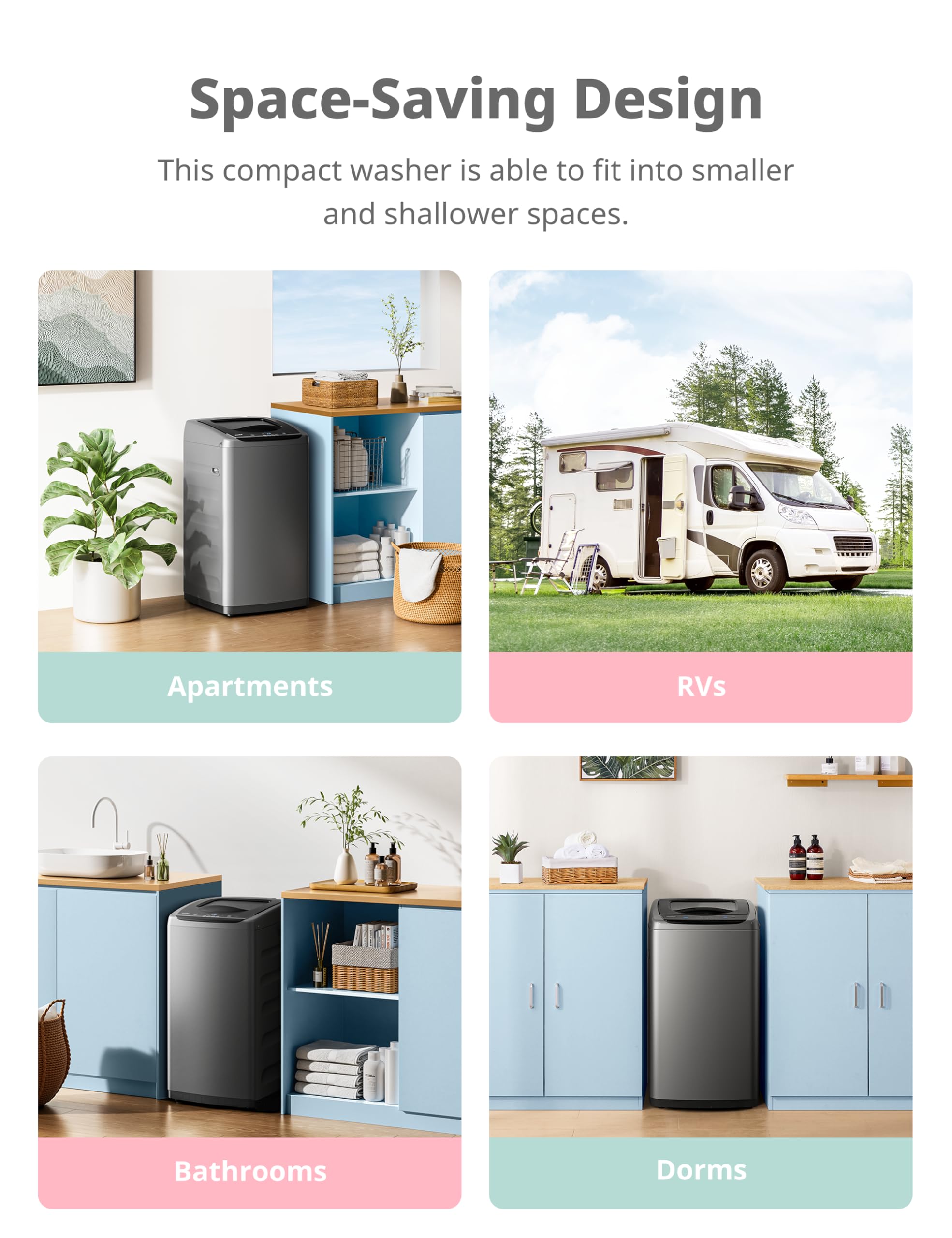 Comfee 0.9 cu.ft Portable Washing Machine - Compact Full-Automatic Washer with LED Display, 5 Wash Cycles & Built-in Rollers - Perfect for Apartments, RVs, Dorms and Small Spaces