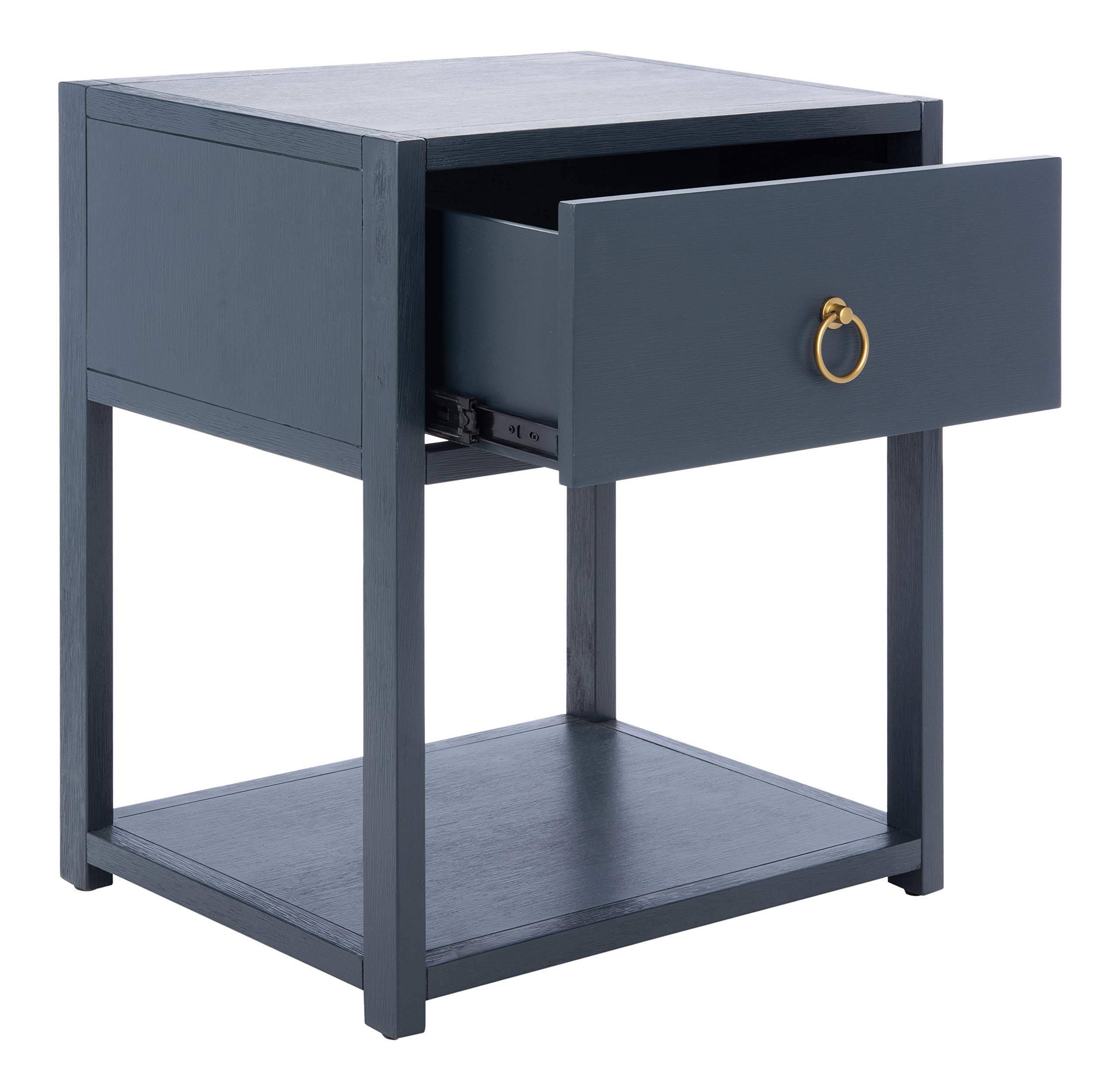 Safavieh Home Collection Yudi Navy and Gold 1-Drawer Nightstand - Modern Bedside Table for Bedroom, Living Room & Office - Compact Storage with Elegant Design