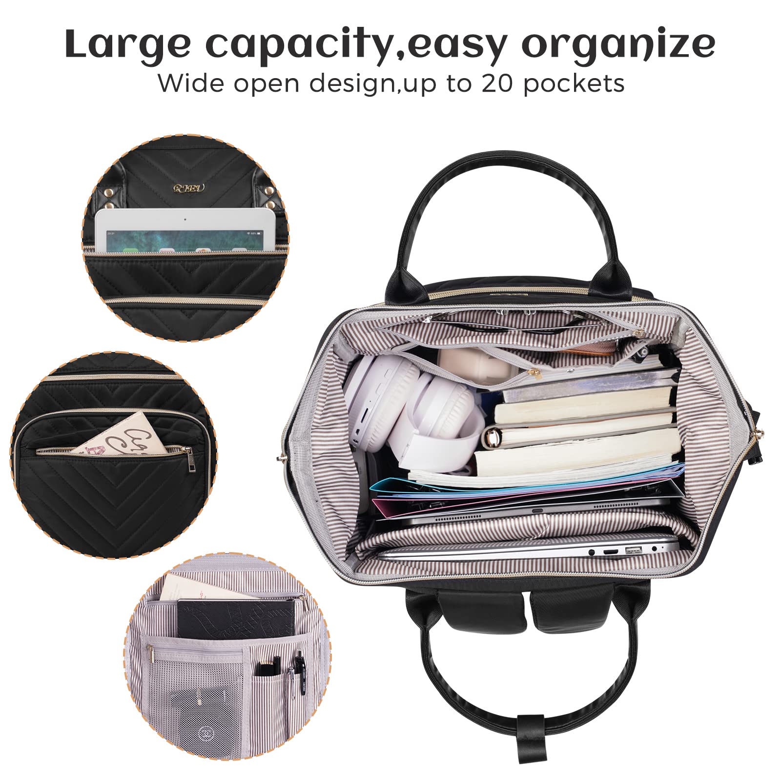 RJEU Women's Laptop Backpack - Anti-Theft Waterproof Travel Backpack for Work, School & College - Perfect for Teachers, Students & Commuters - Great Gift Idea for Business & Daily Use