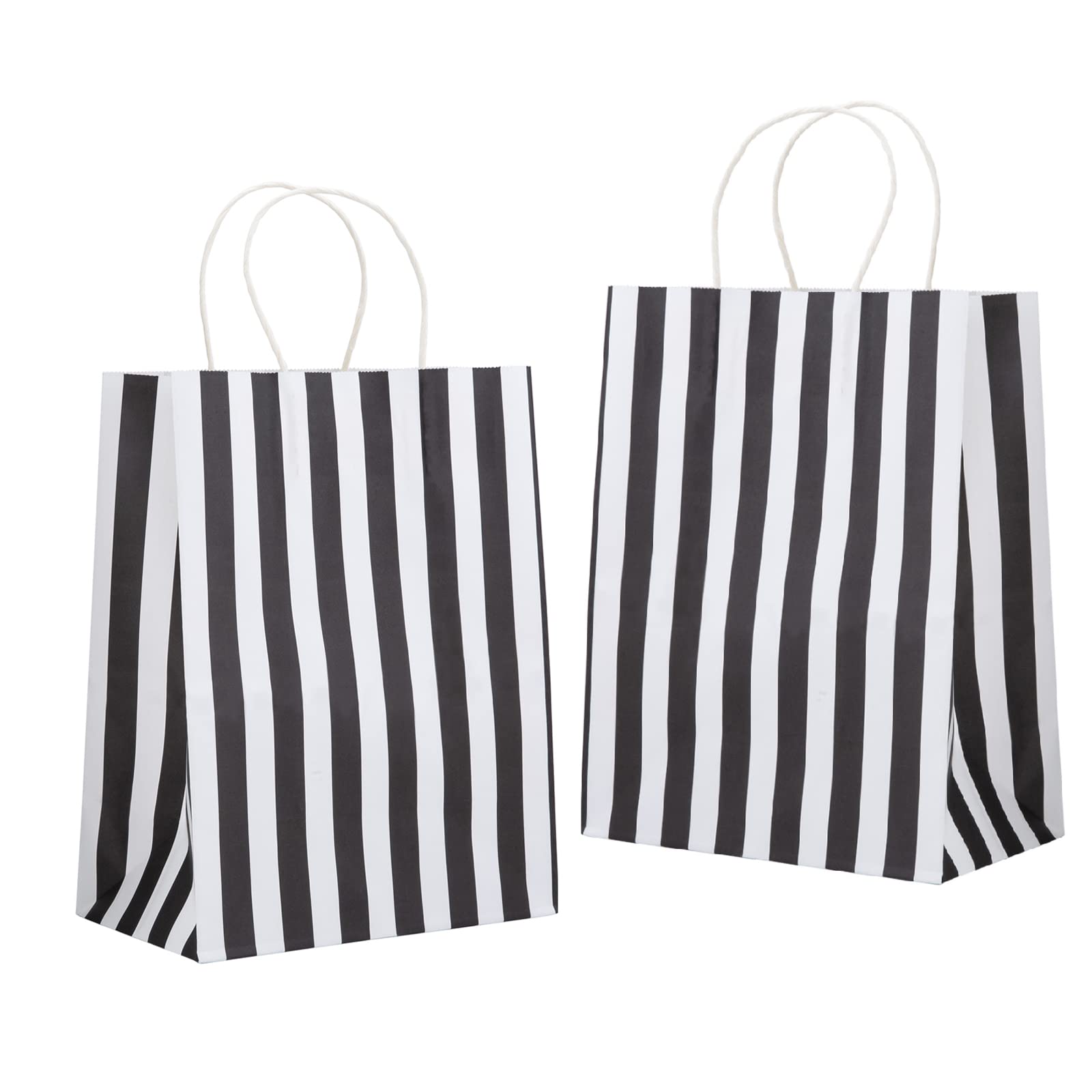 RNORRI 100Pcs 8x4.75x10 Inch Kraft Paper Gift Bags with Handles - Black & White Medium Shopping Bags for Retail, Parties, Weddings & Birthday Gifts | Eco-Friendly Packaging Solution