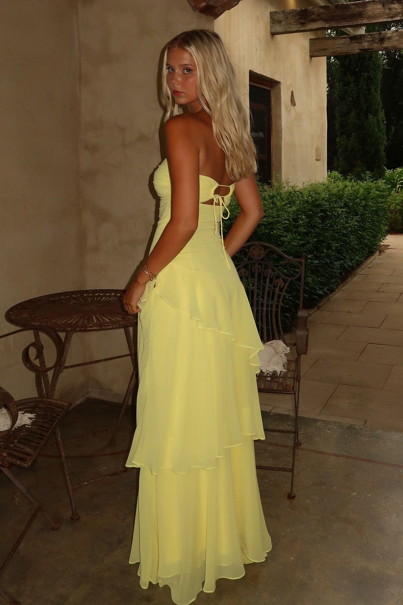 Gretta Strapless Maxi Dress in Yellow - Flowy Summer Beach Wedding Guest Dress for Women