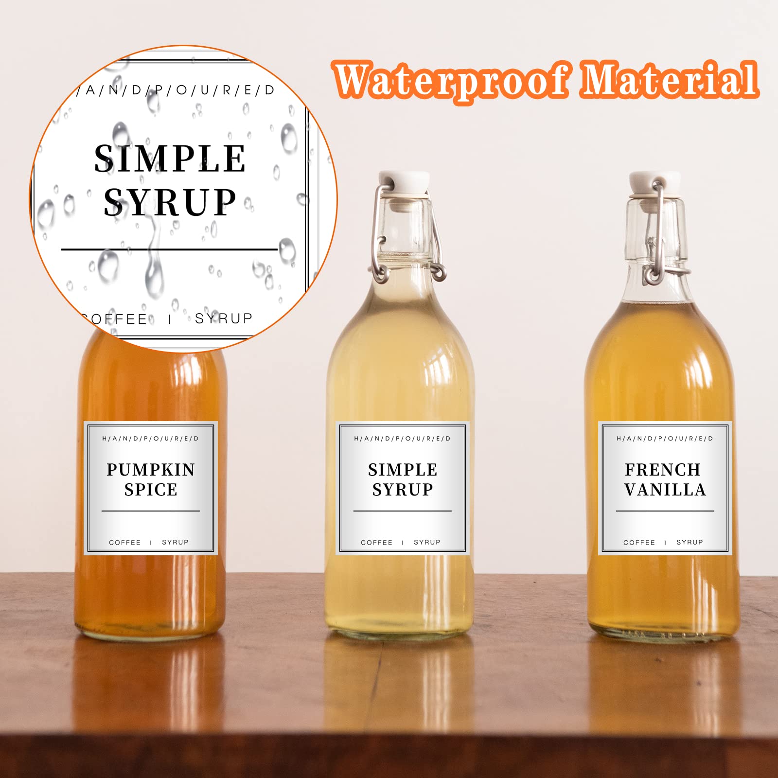 40PCS Waterproof Coffee Syrup Labels for Coffee Bar & Station - Durable Dispenser Bottle Labels for Home, Cafe & Office Use
