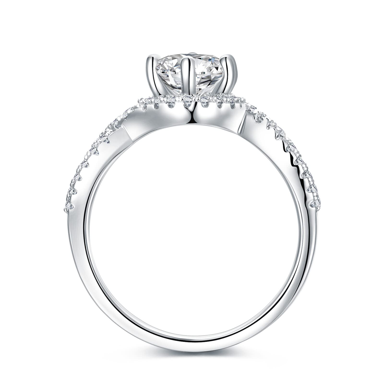 1.0 CT Twisted Halo Moissanite Engagement Ring for Women - Platinum Plated Silver Wedding Band, Proposal & Anniversary Gift (Perfect for Valentine's Day, Christmas & Special Occasions)