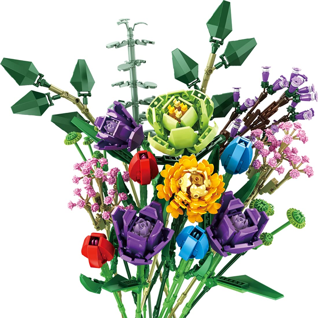 PEXL 999-Piece Flower Bouquet Building Blocks Set - Artificial Botanical Collection Kit with 17 Lego-Compatible Flowers (Fits Lego 10280) - Perfect for Home Decor, Gift Giving & Creative Play