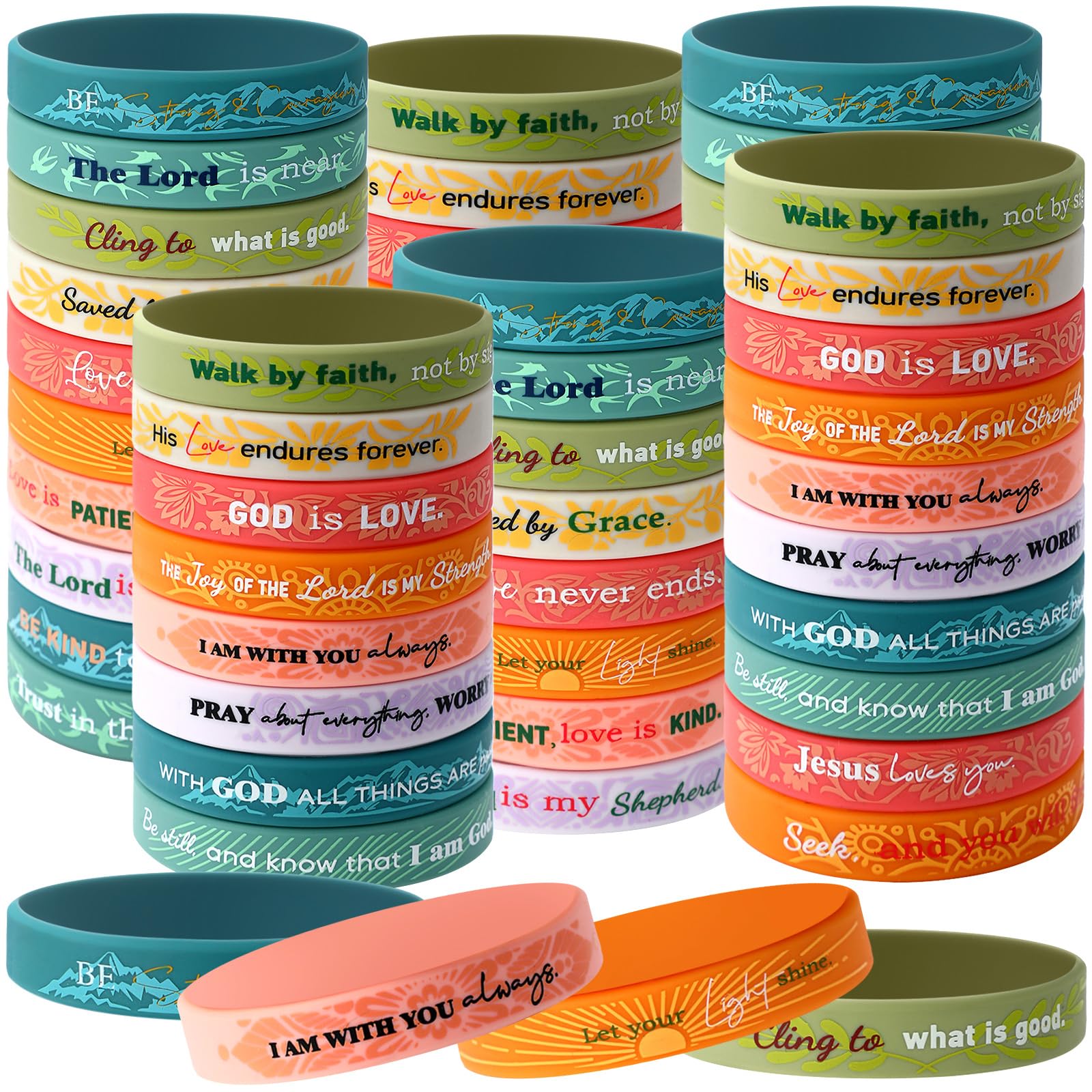 60pcs Christian Silicone Bracelets with Bible Verses - Inspirational Gifts for Men, Women & Kids - Perfect for Church & Daily Wear