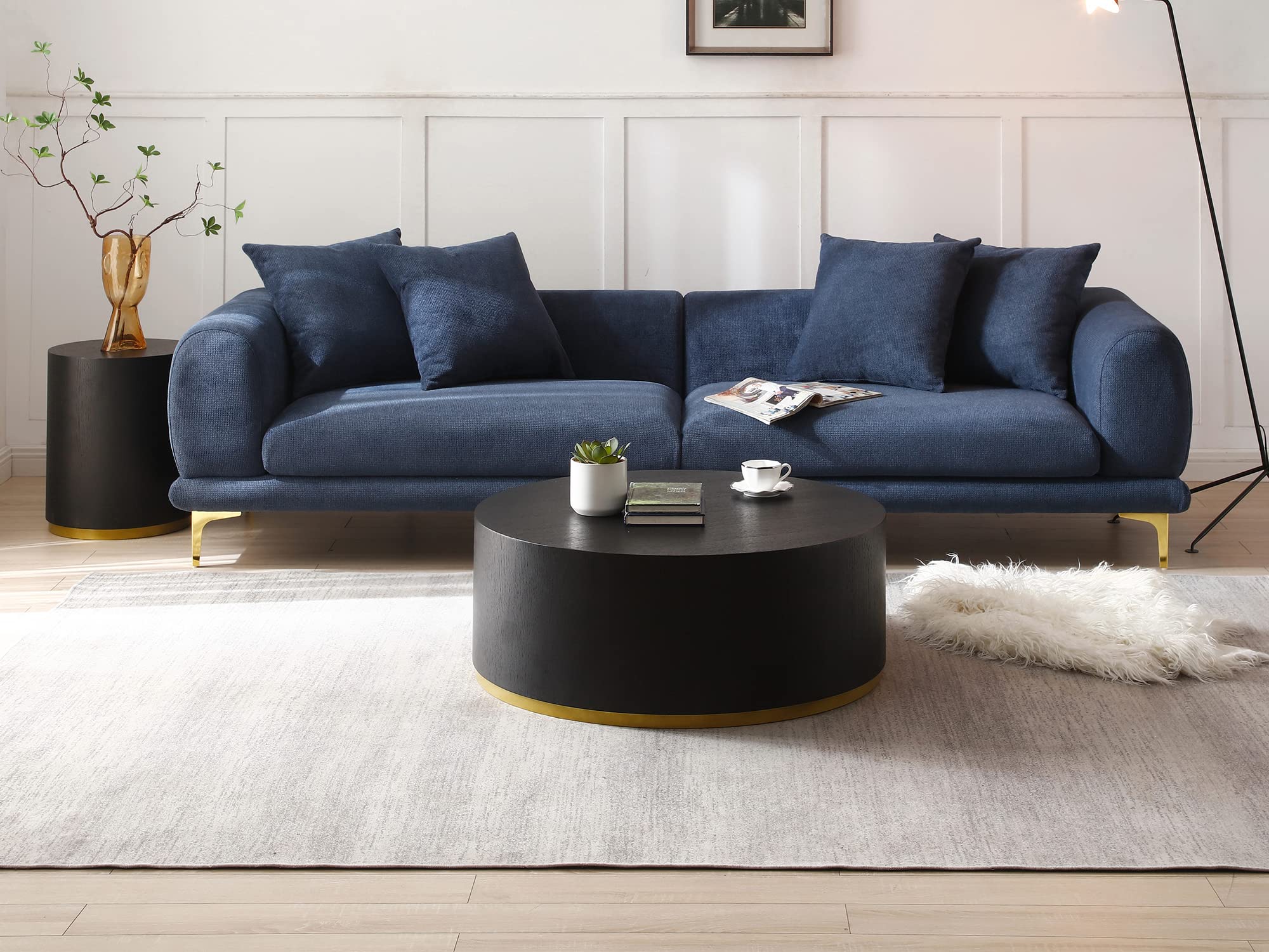 Kevinplus 3-Piece Black Drum Coffee Table Set - Round Wood Side & End Tables for Living Room, Apartment, Office - Modern Contemporary Furniture, No Assembly Required (Perfect for Small Spaces, Lounging & Entertaining)