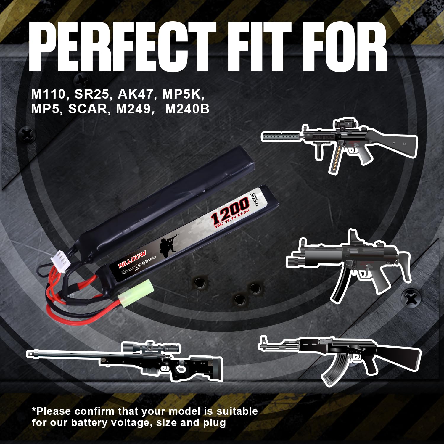 Hilldow 11.1V 1200mAh Airsoft Battery with Mini TMY Plug for Airsoft Guns & Rifles - M25 Model for Enhanced Performance