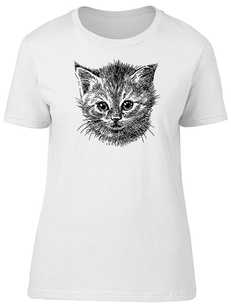 Hand Drawn Small Kitten Graphic T-Shirt for Women - Cute Casual Cotton Tee for Cat Lovers, Everyday Wear & Cat-Themed Outfits
