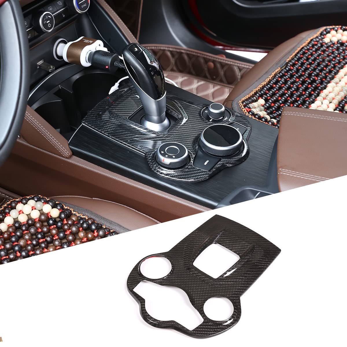 Premium Real Carbon Fiber Interior Trim for Alfa Romeo Giulia & Stelvio (2017-2019) - Center Console Gear Shift Panel Cover - Lightweight & Durable Upgrade for Luxury Car Interior Enhancement