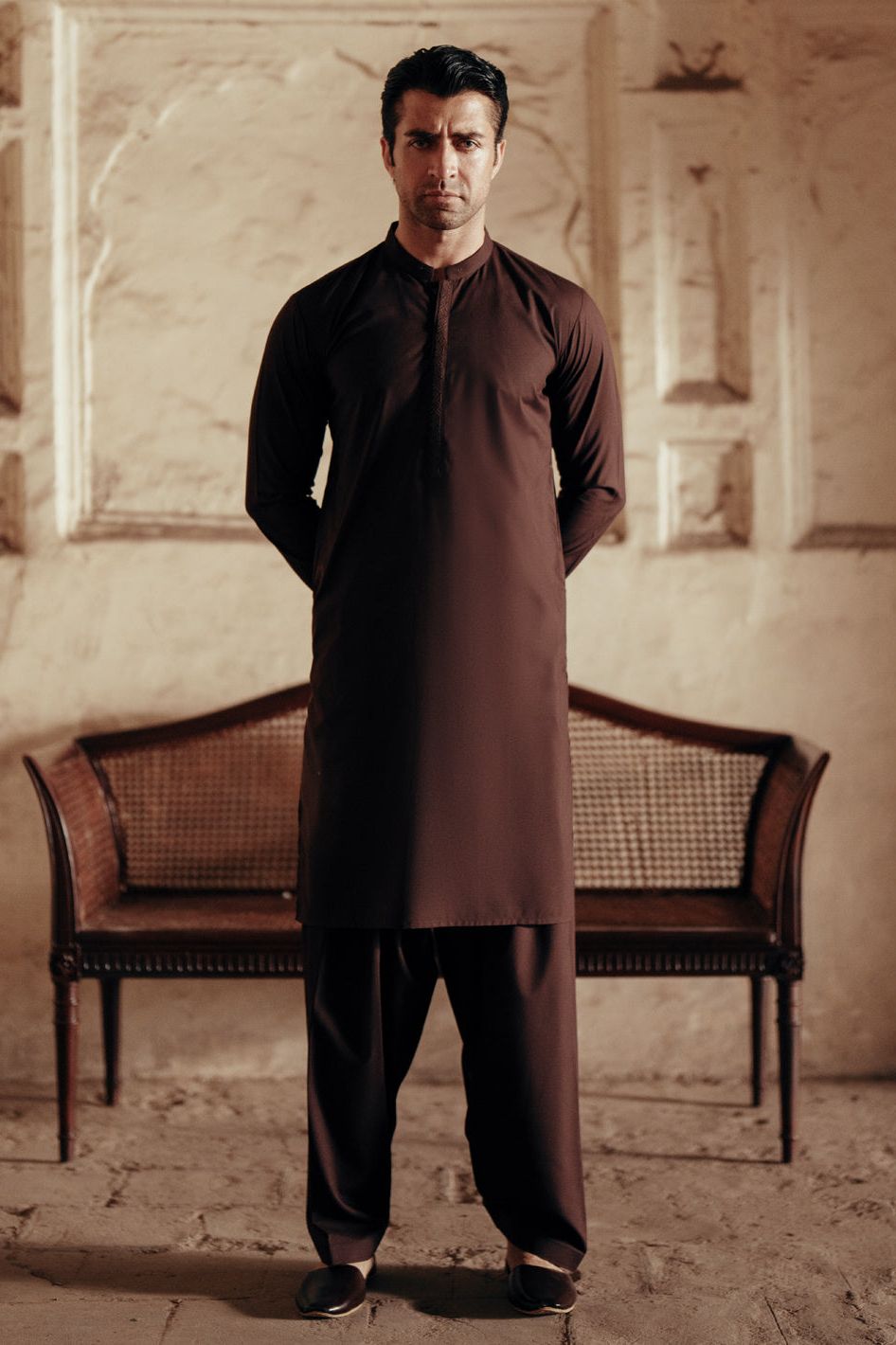 Premium Blended Dark Brown Shalwar Kameez - Traditional Pakistani Outfit for Men - Perfect for Weddings, Eid & Special Occasions