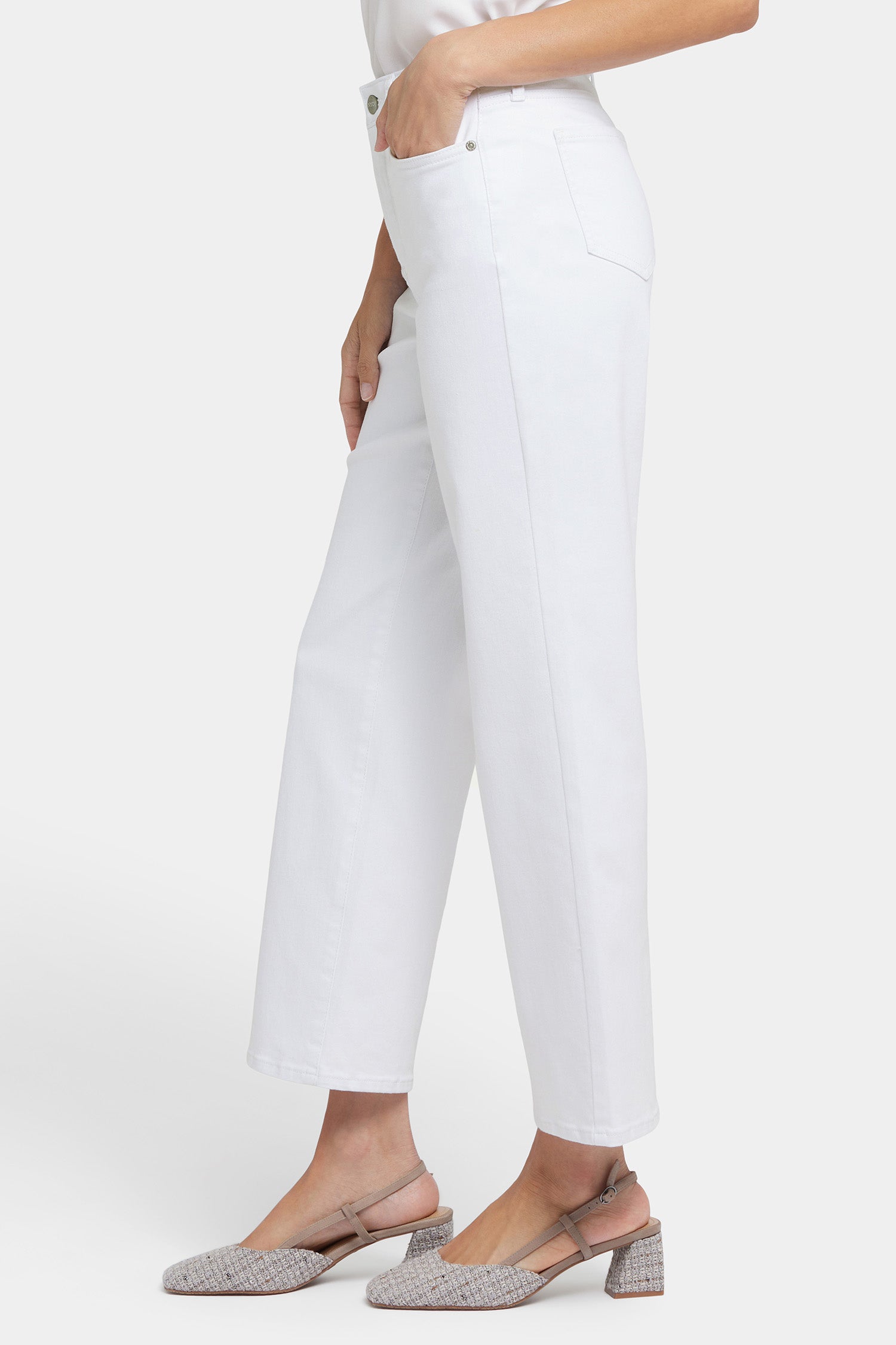 Bailey Relaxed Straight Ankle Jeans for Petite Women | Comfort Stretch Denim Pants in Optic White | Perfect for Casual Wear & Everyday Outfits
