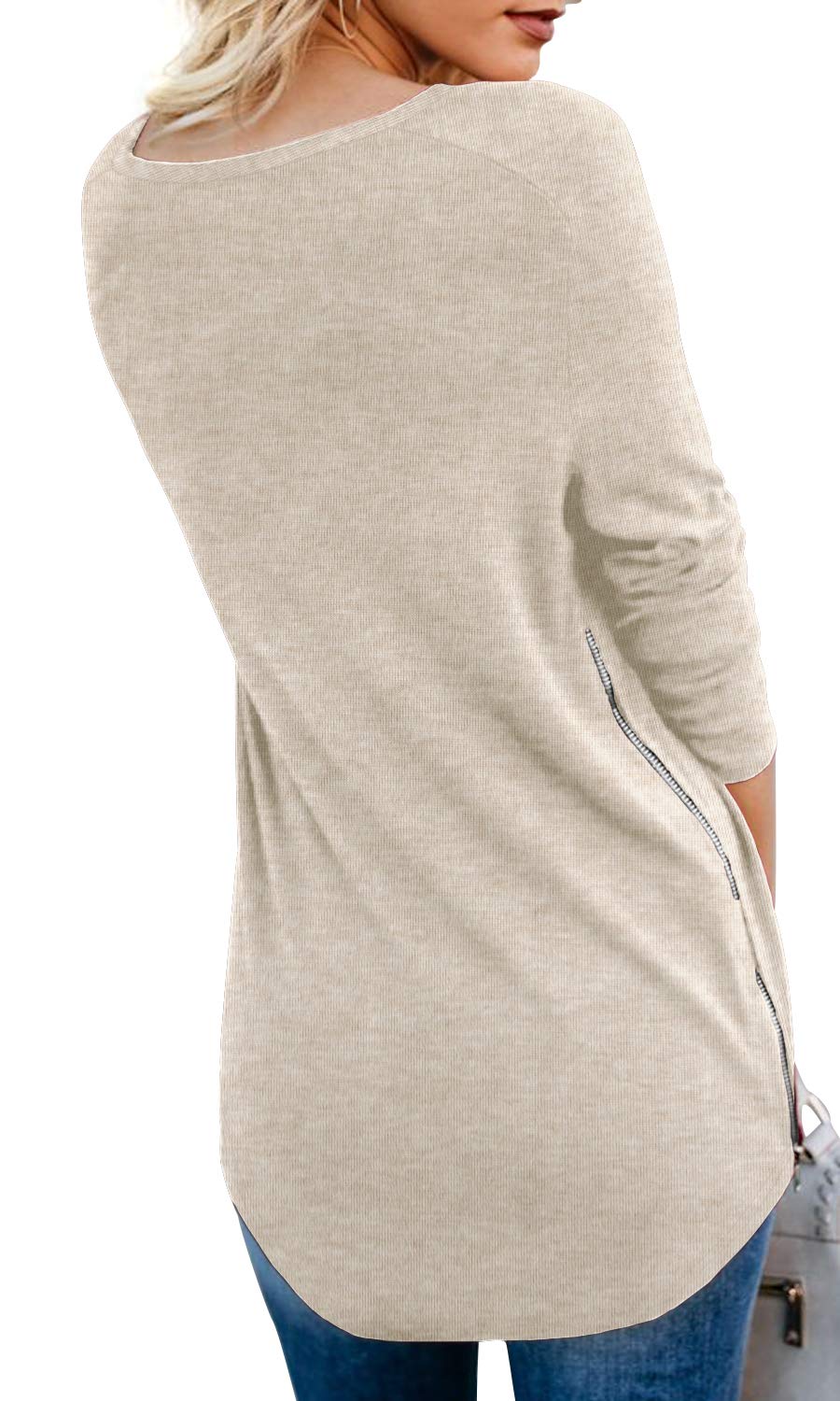 PrinStory Women's V-Neck Raglan Sweatshirt with Side Zipper - Casual Long Sleeve Tops for Everyday Wear