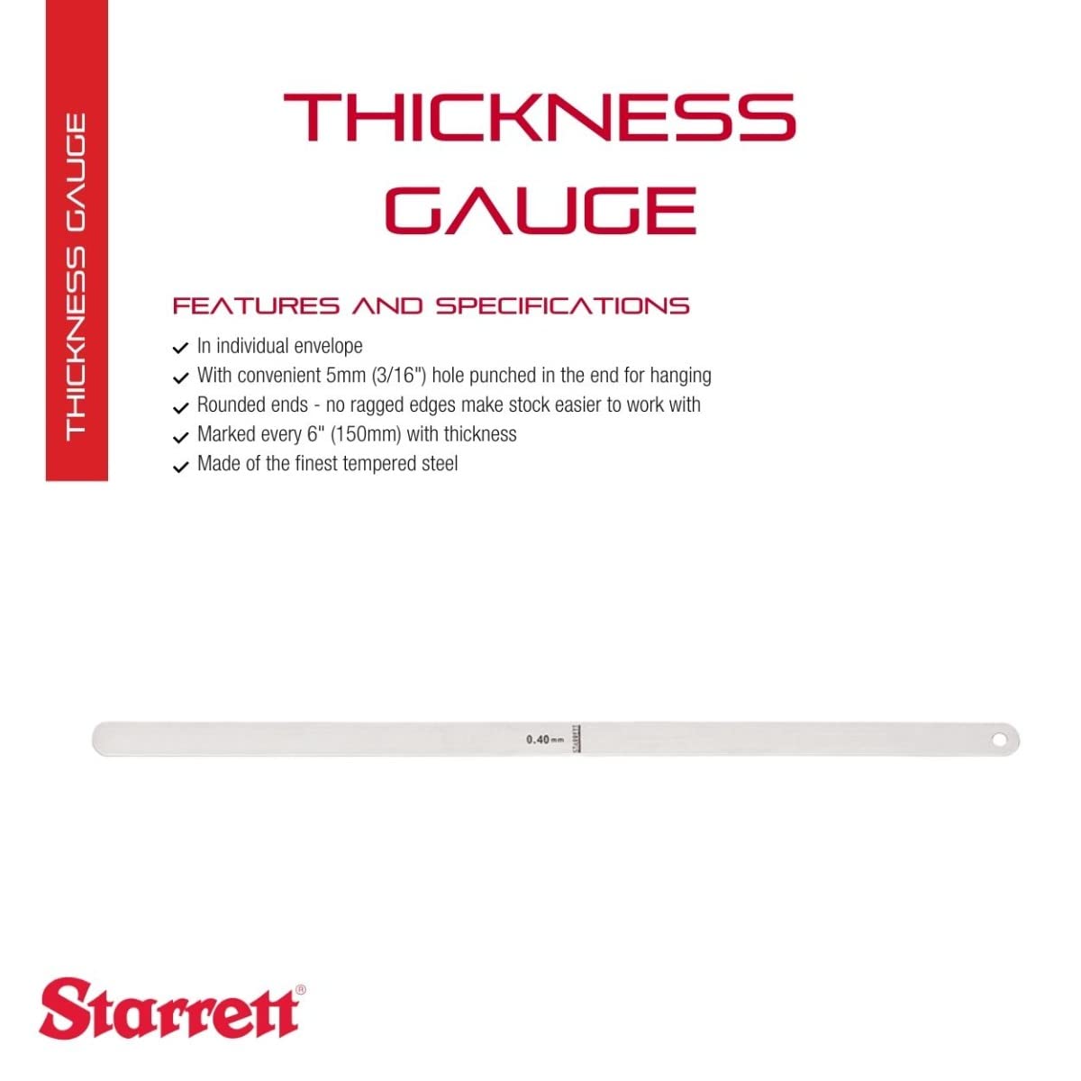 Starrett Steel Thickness Gauge .40mm - 30cm Feeler Stock for Carpenters & DIY - Automotive & Woodworking Use