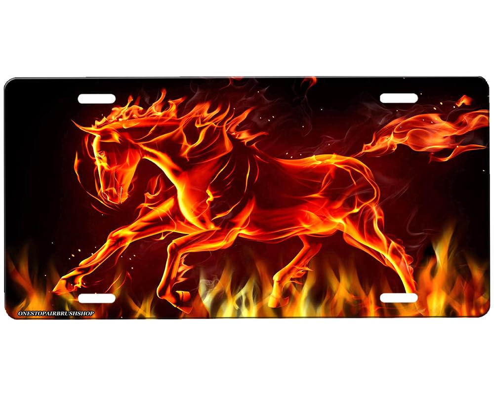 Custom Flames Horse Front License Plate - Personalized Design for Cars, Trucks & Motorcycles - Perfect for Bikers & Auto Enthusiasts