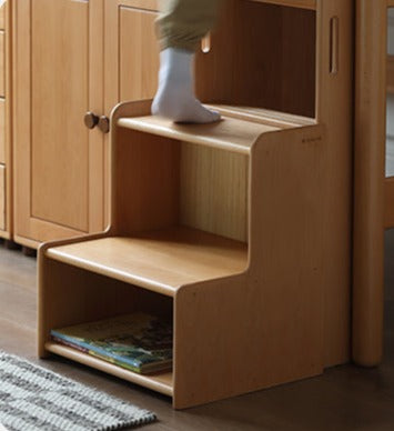 Solid Oak Wood Mid-High Bed with Slanted Ladder - Sturdy Adult Loft Bed for Small Spaces, Dorm Rooms & Modern Apartments
