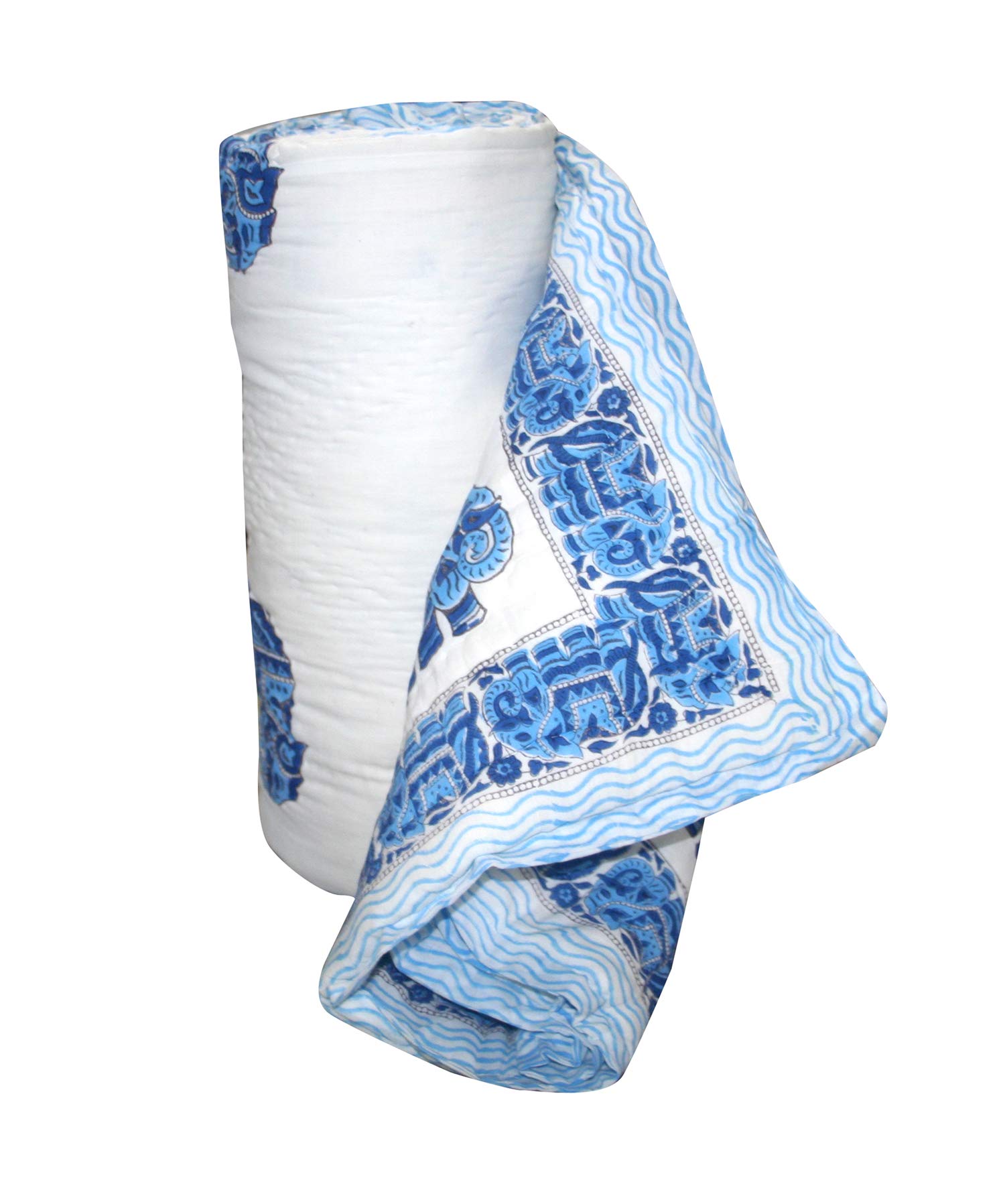 Handmade Indian Elephant Hand Block Print Kantha Quilt - Boho Chic Bedspread for Twin, Queen & King Size Beds (90x108 Inch) - Perfect for Bohemian Bedroom Decor, Guest Rooms & Cozy Home Styling
