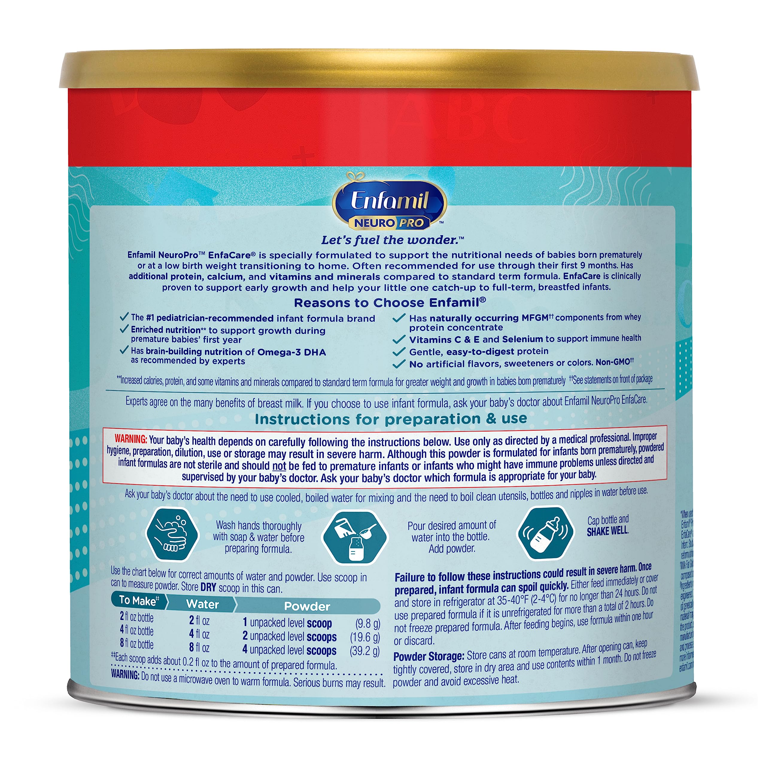 Enfamil NeuroPro EnfaCare High Calorie Premature Baby Formula - Iron Fortified Milk-Based Powder with DHA for Brain Development | Easy Digest Proteins, Vitamins & Minerals for Immune Support | 23 Oz Can (Pack of 4) | Ideal for Preterm Infants & NICU Graduates