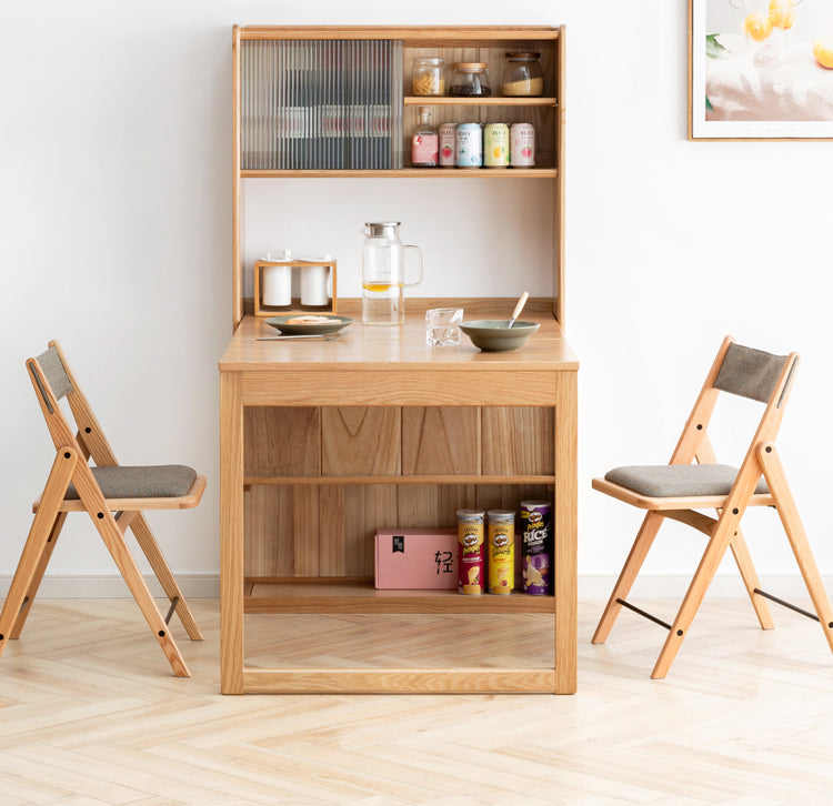 Solid Oak Wood Extendable Dining Table with Sideboard - Expandable for Large Gatherings, Perfect for Dining Room & Entertaining