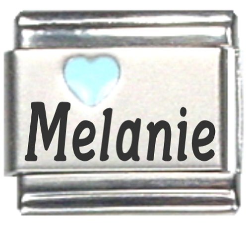 Melanie Light Blue Heart Laser Name Italian Charm Link Bracelet - Personalized Jewelry for Women, Girls - Perfect for Gifts, Parties, and Everyday Wear