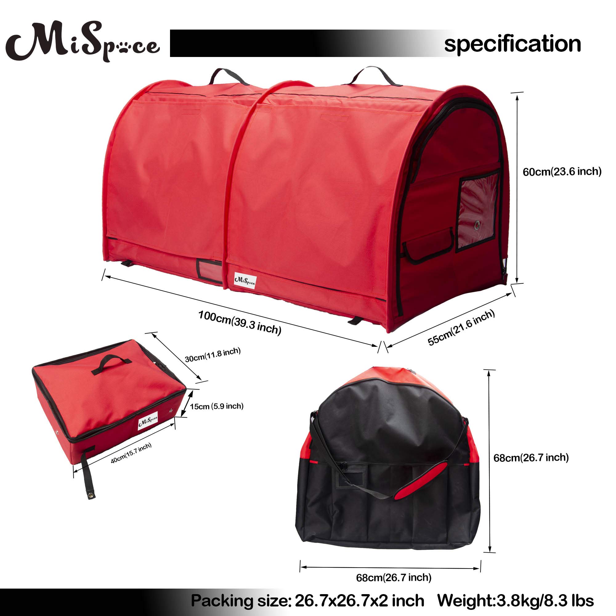 Mispace Portable Twin Compartment Cat Cage & Dog Kennel - Foldable Pet Crate with Carry Bag, 2 Hammocks, Mats & Collapsible Litter Box - Ideal for Travel, Home & Vet Visits