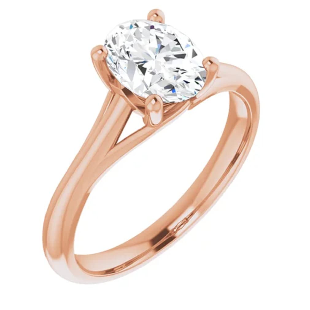 10K Solid Rose Gold Handmade Oval Cut Moissanite Engagement Ring - 1 CT Solitaire Wedding Band for Women, Bridal Proposal Ring - Perfect for Anniversaries, Valentine's Day & Special Occasions