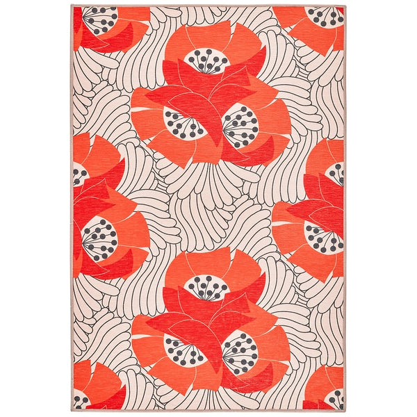 Japanese Poppy Multi Machine Washable Rug - Non-Slip Soft Area Rug for Living Room, Bedroom, Nursery - Easy Care Home Decor Floor Mat