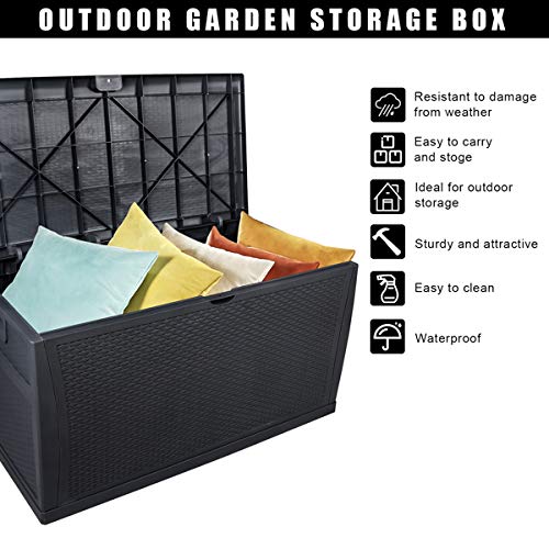 120 Gallon 460L Outdoor Plastic Storage Deck Box - Waterproof Lockable Garden Chest for Tools, Cushions & Toys | Perfect for Patio, Backyard & Poolside Organization