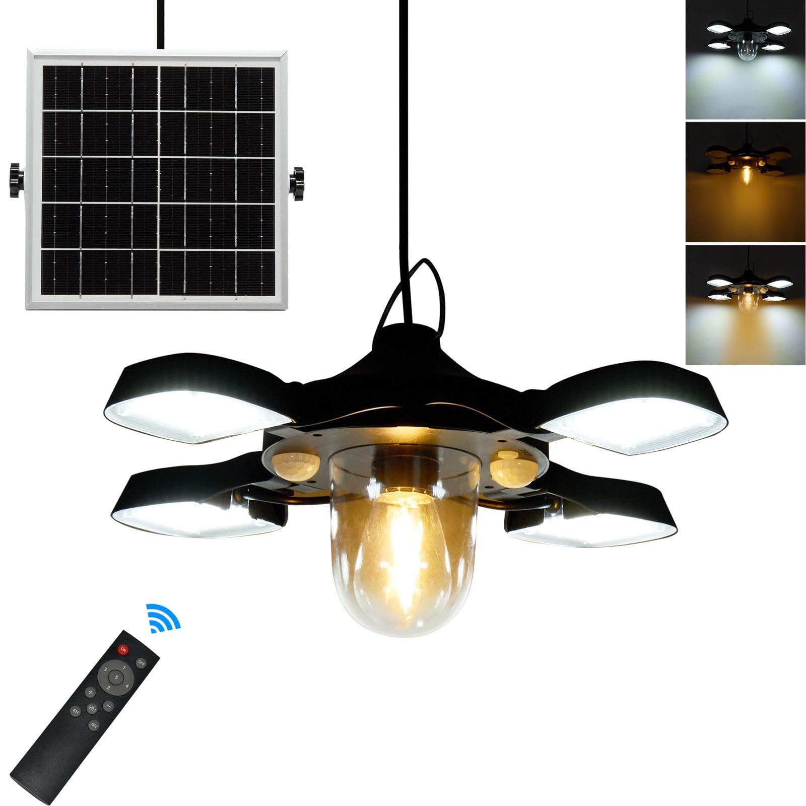 HULPPRE 192-LED Solar Shed Light with Remote - Cool/Warm White, 5 Lighting Modes for Indoor & Outdoor Use - Perfect for Barns, Chicken Coops, Patios, Gardens, Yards, and Gazebos - Day & Night Solar-Powered Lighting Solution