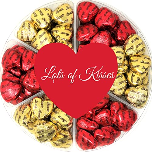 Valentine's Day Chocolate Candy Gift Basket - Reese's Peanut Butter Hearts in Gold & Red, 6-Section Heart Tray with Foil Wrapped Candies - Perfect Gift for Wife, Husband, Couples & Friends - Romantic Gift for Valentine's Dinner, Anniversary or Date Night Surprise