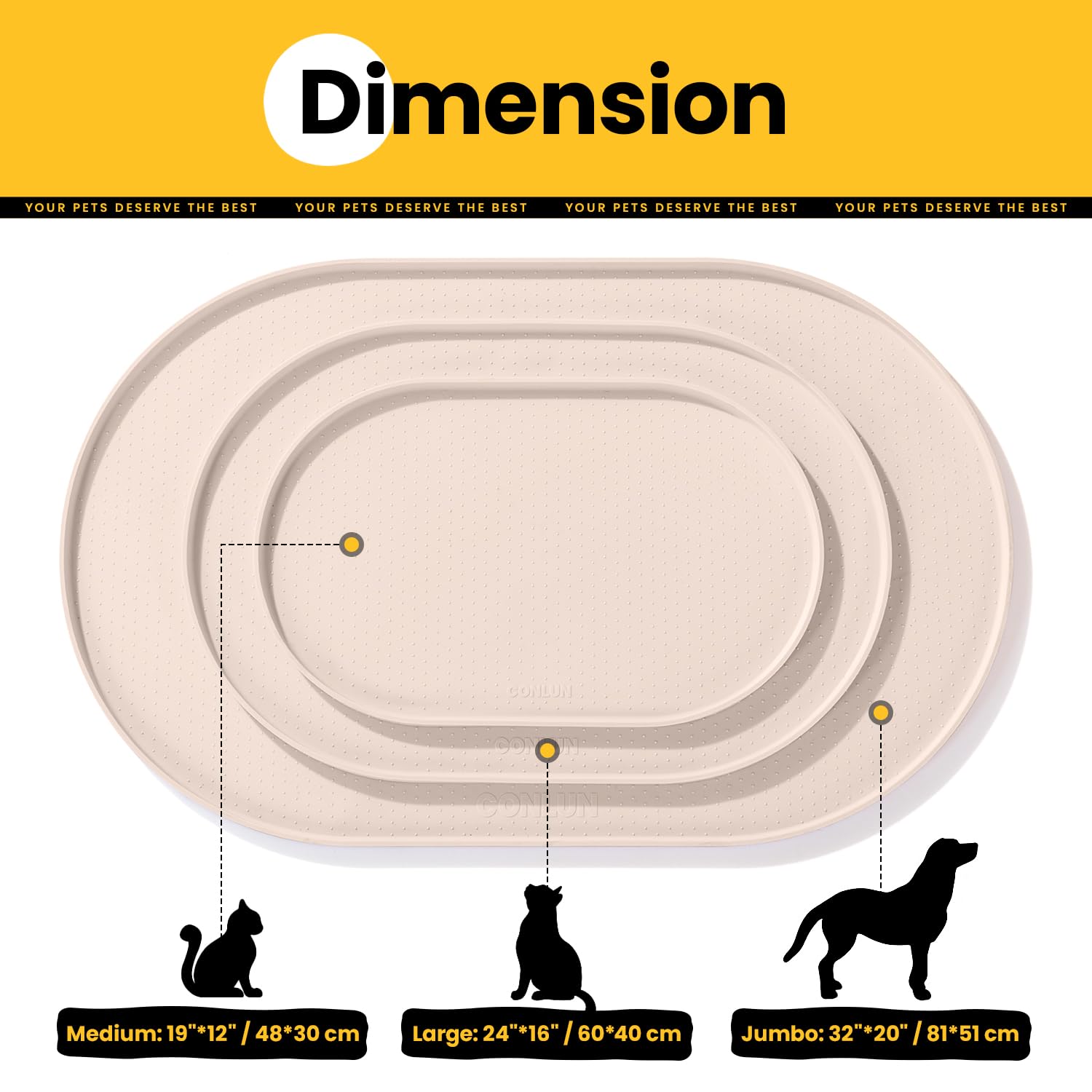 Premium Silicone Cat & Dog Food Mat with 1.2cm Raised Edges - Waterproof Non-Slip Pet Feeding Mat for Spill Containment, BPA-Free Rubber Bowl Mat for Floors (Beige, 48x30cm) - Ideal for Messy Eaters and Easy Cleanup in Kitchens or Pet Areas