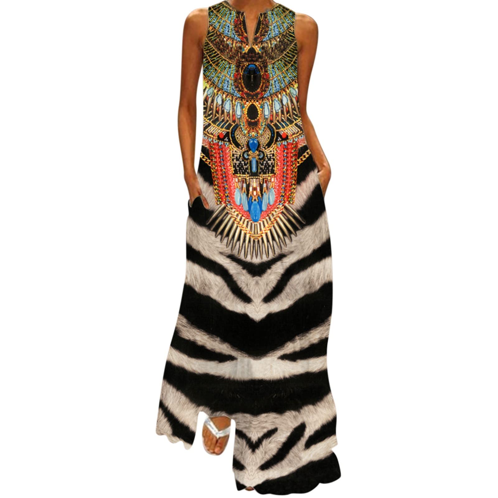 Women's Casual Summer Dresses - Knee Length Flowy V-Neck Digital Print Sexy Dress | 2022 Fashion Trendy Outfits for Beach, Party & Date Night