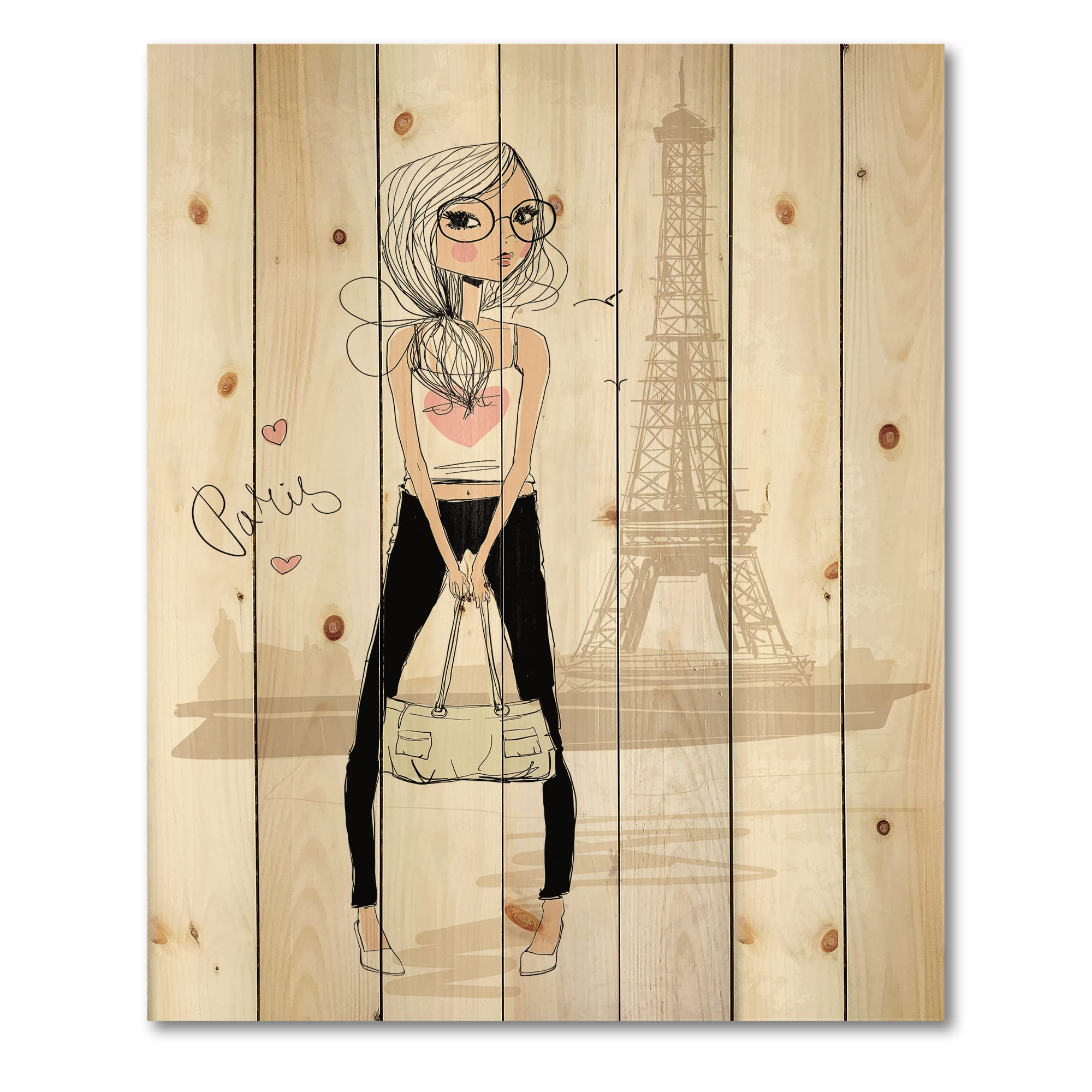 DesignQ Paris Eiffel Tower Girl Wood Wall Art for Kids' Room Decor