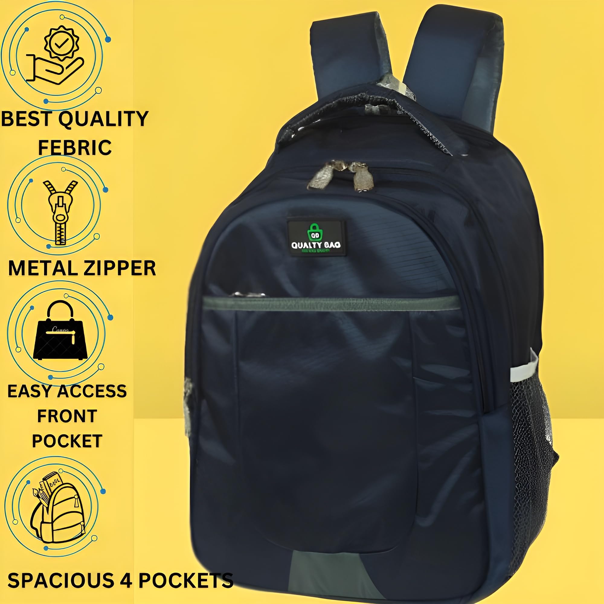 High Quality 30L Navy Blue School Backpack for Boys & Girls - Medium 17 Inch College Bag for Class 2-8 - Durable Laptop Backpack for Men & Women - Perfect for School, Travel & Daily Use