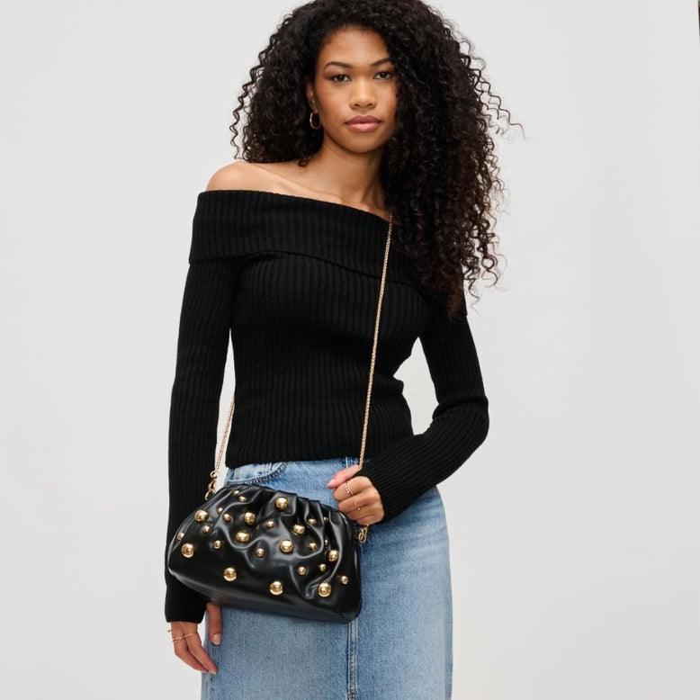 Carey Studded Clutch Bag in Black - Elegant Evening Purse for Women | Perfect for Parties, Weddings & Night Out