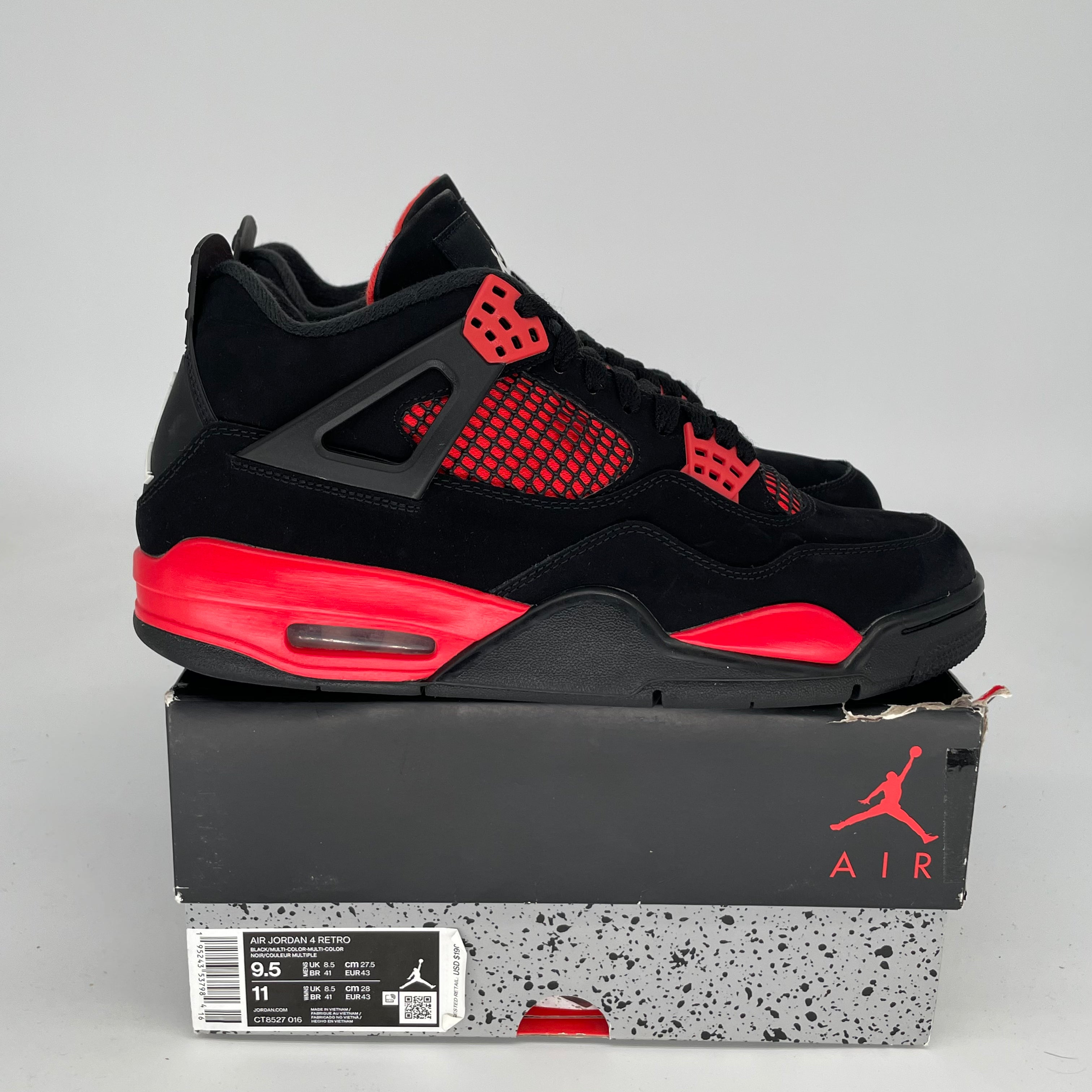 Original Air Jordan 4 Retro 'Red Thunder' Men's Basketball Shoes - Size 9.5 (CT8527-016) | Authentic Retro Sneakers for Streetwear & Basketball Performance