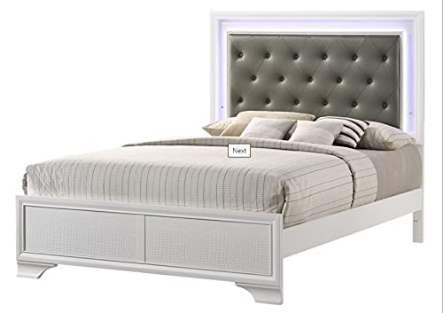 Esofastore King Size Upholstered LED Headboard - Frost White Finish, Transitional Style Bedroom Furniture for Modern Home Decor | Perfect for Master Bedroom, Guest Room & Apartment Living