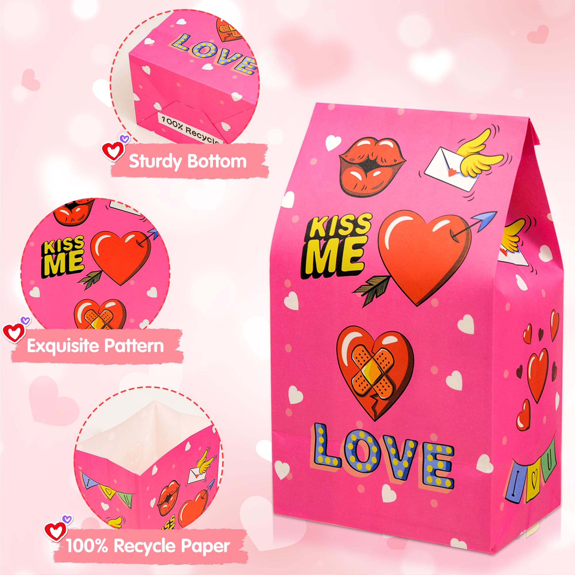 40 Pack Valentine's Day Gift Bags for Kids - 6 Cute Designs, Party Favor Treat Bags for Classroom Exchange, Candy & Goodie Bags - Perfect for School Parties, Valentine's Day Celebrations & Classroom Activities