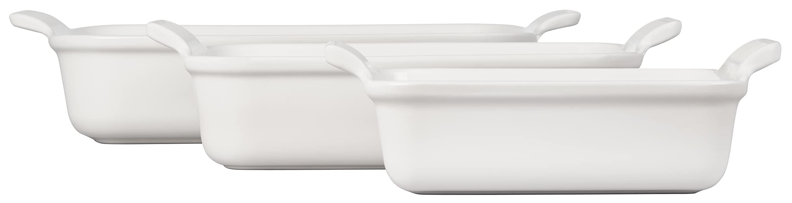 Le Creuset Stoneware Heritage 3-Piece Rectangular Baking Dish Set - White | Oven & Microwave Safe for Casseroles, Lasagna & Desserts