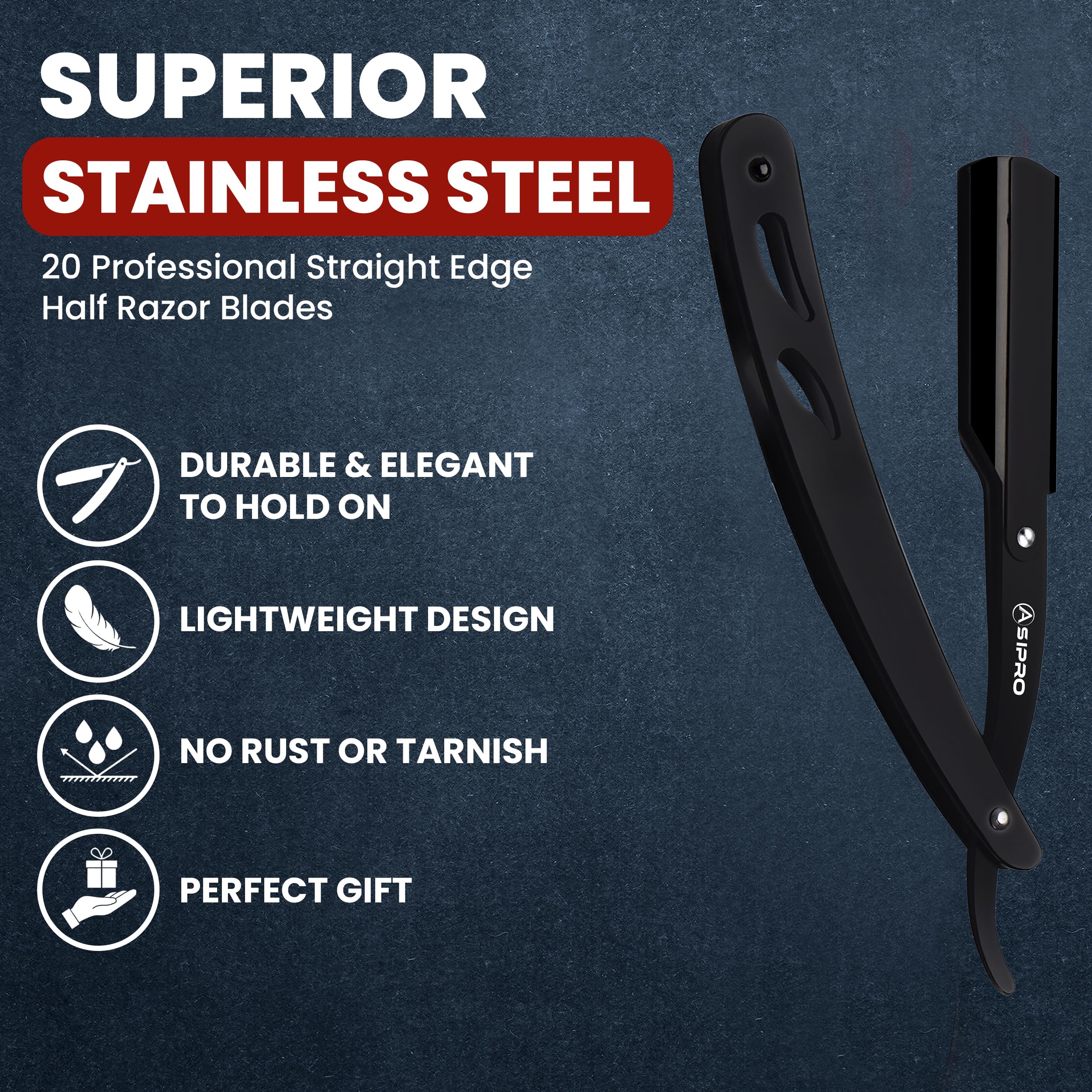 Premium Straight Razor Kit for Men - 20 Stainless Steel Razor Blades & Leather Case - Barber Shaving Razor for Smooth Shave - Perfect for Beard Trimming, Grooming & Professional Use