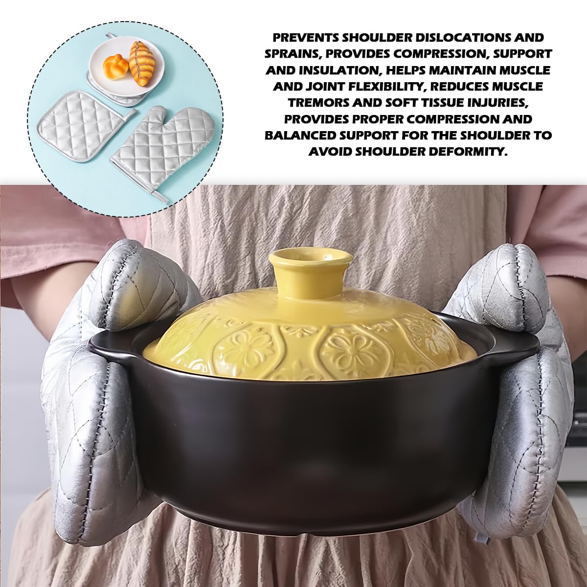 4Pcs Heat Resistant Oven Mitts & Pot Holders Set - Cotton Kitchen Gloves for Baking, Cooking, BBQ & Microwave Use - Silver Adult Size for Safe Food Handling & Hot Dish Protection