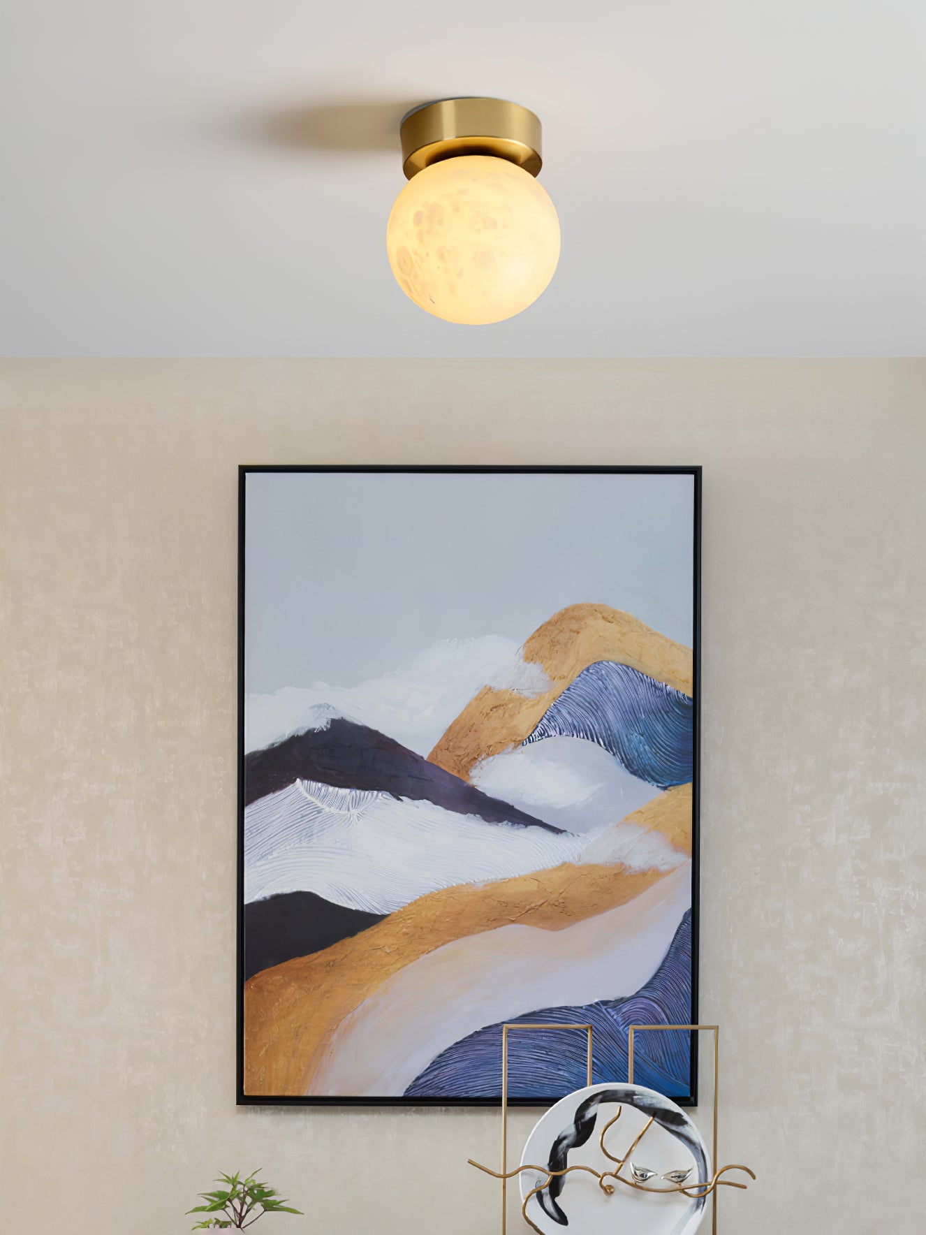Moon Alabaster Ceiling Light Fixture - Modern Crystal Chandelier for Dining Room, Bedroom & Living Room - Elegant Home Decor Lighting