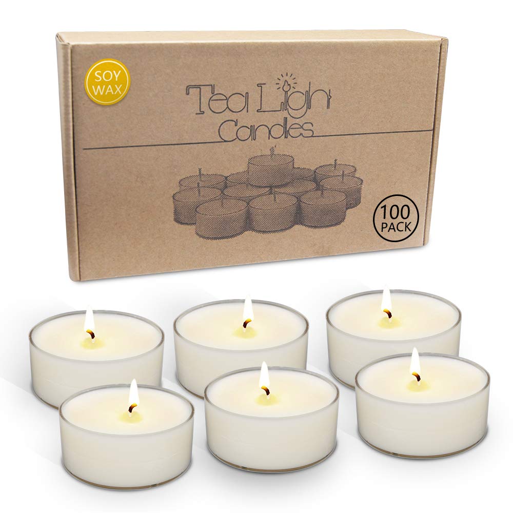 100 Unscented Soy Tealight Candles Bulk - Long Lasting Clean Burning Tea Lite Candles for Weddings, Parties, Relaxation & Home Decor