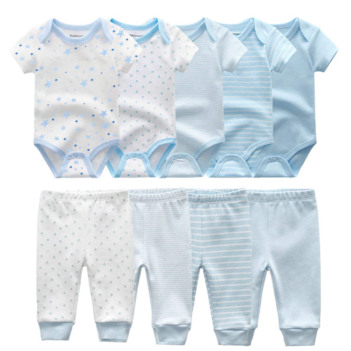 Kiddiezoom Unisex Newborn Baby Short-Sleeve Bodysuit & Pants Set - Soft Cotton Layette Essentials Gift Set for 0-6 Months - Perfect for Daily Wear, Photo Shoots & Baby Showers