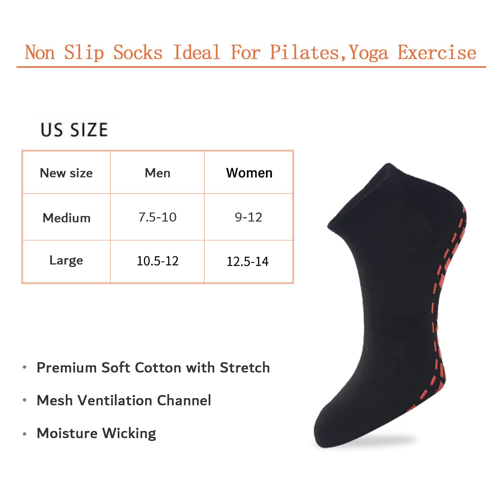 NOVAYARD 6 Pairs Non-Slip Grips Socks for Women & Men - Anti-Skid Yoga, Pilates, Hospital Slipper Socks - Perfect for Workout, Home & Healthcare Use
