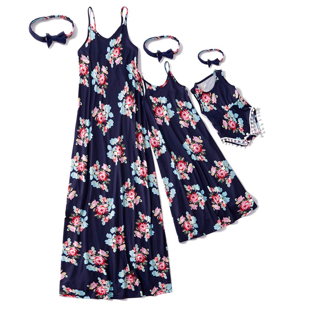 IFFEI Mommy and Me Matching Summer Dress - Spaghetti Strap Casual Sundress with Headband for Beach, Vacation & Family Photos