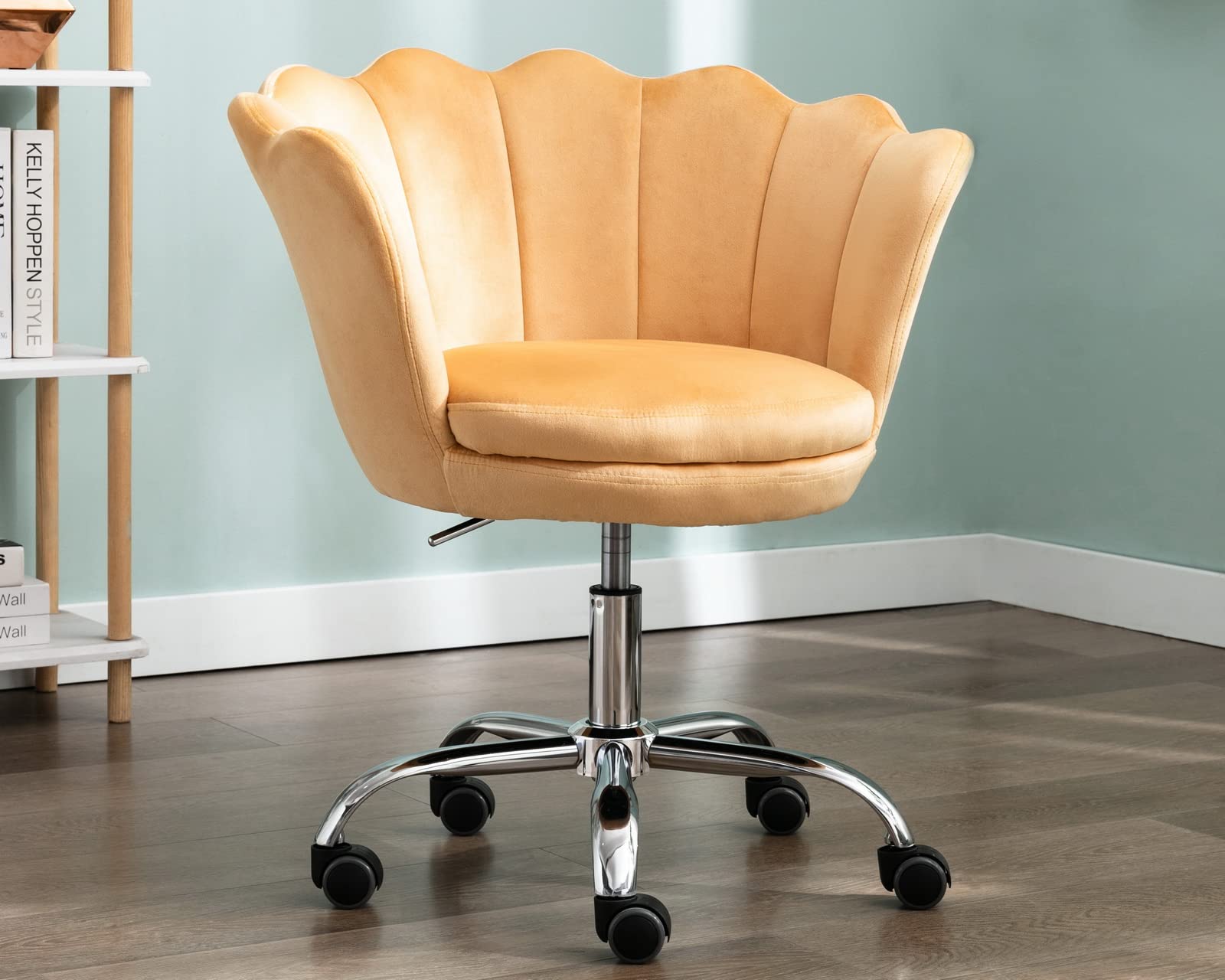 Velvet Adjustable Swivel Rolling Desk Chair - Ergonomic Home Office Task Chair with Wheels for Adults & Teens, Perfect for Study Room, Bedroom & Vanity (Yellow) | Comfortable Seating for Work, Gaming & Relaxation